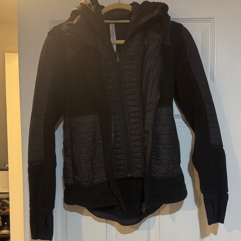 lululemon athletica Black Quilted Hooded Bomber Jacket